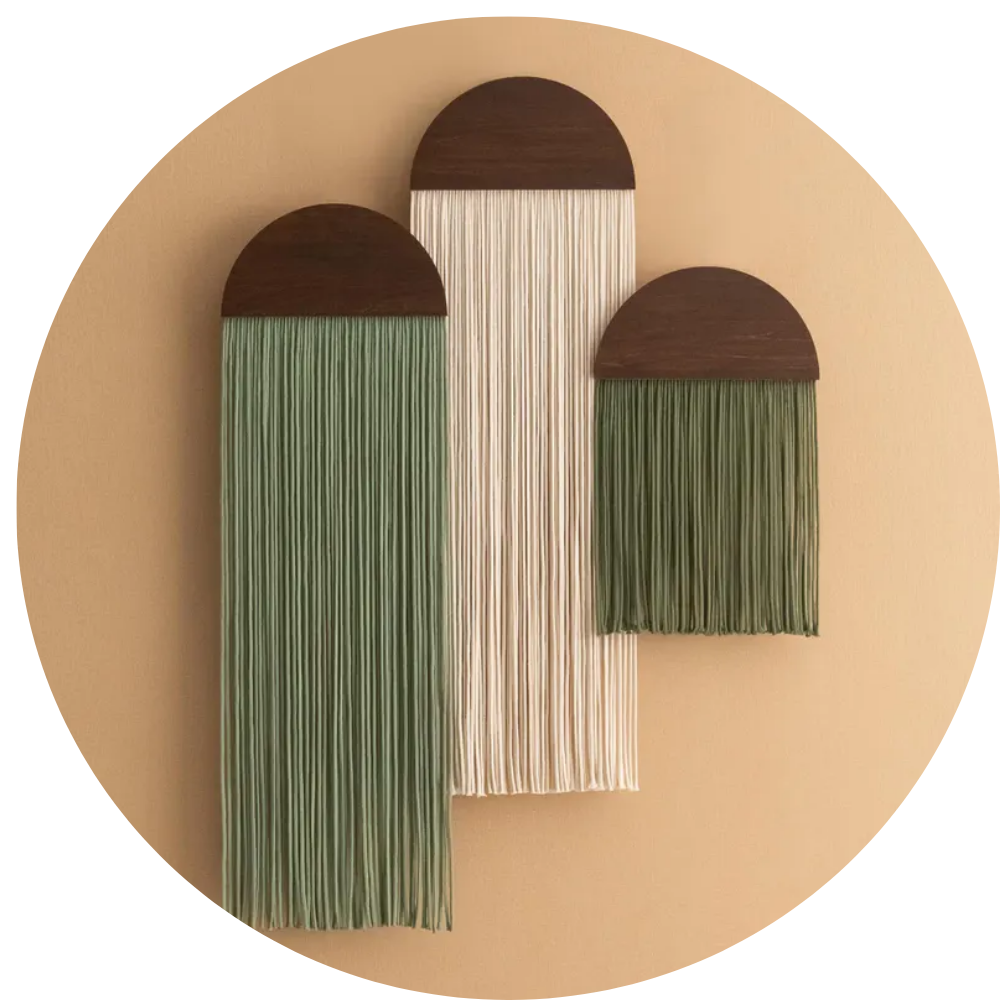 Escultura Têxtil de Parede Macramê Curvas Minimalistas Algodão Cru Decoração Moderna