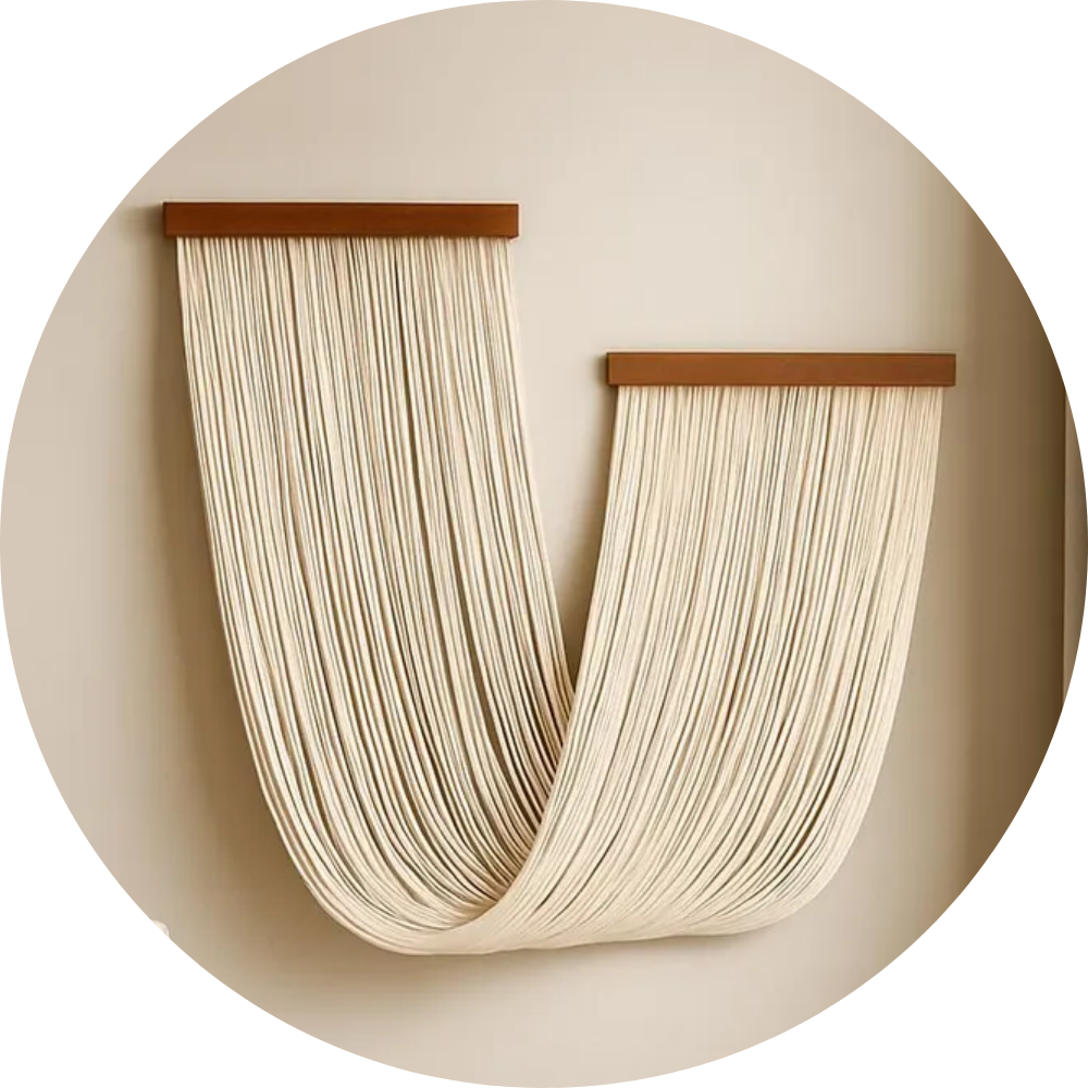 Arte de Parede Macramê com Contas de Algodão e Franjas longas, Decoração Boho Texturizada