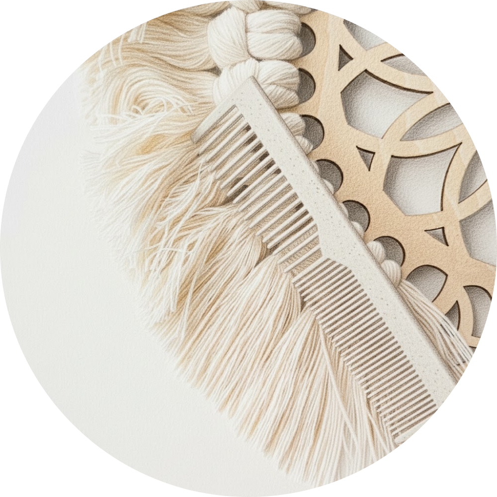 Escultura Têxtil de Parede Macramê Curvas Minimalistas Algodão Cru Decoração Moderna"